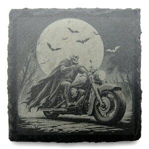 MOTORCYCLE Skeleton COASTER Moonlit Slate Gothic Set of 4